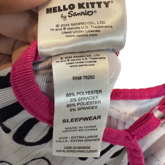 Hello Kitty By Sanrio Sleepwear Top Women XL White Pink All Over Print Spaghetti - Picture 5 of 9